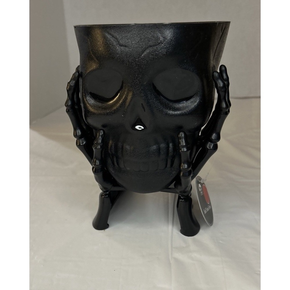 Halloween Black Skeleton Skull Treat, Candy Snack Bowl Plastic‎ 7" NEW